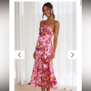 Pink floral Dress One-Shoulder